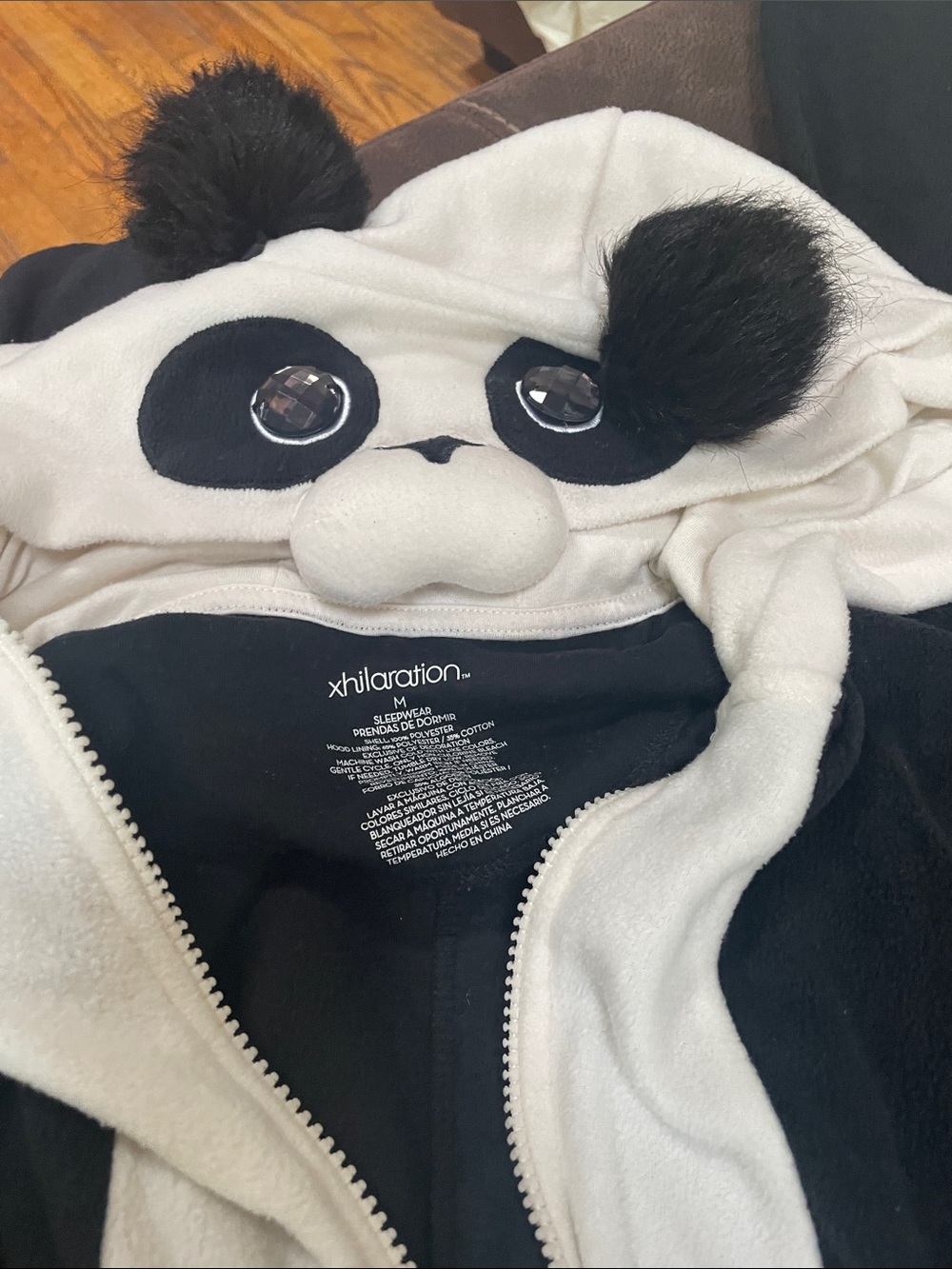 Xhilaration Panda Hooded Zip-Up - Black & White Plush
